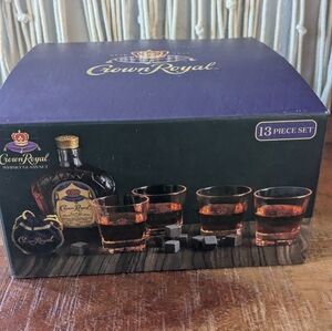 Crown Royal 4 Whisky Glasses with 8 Whisky Stones and Crown Royal Pouch New